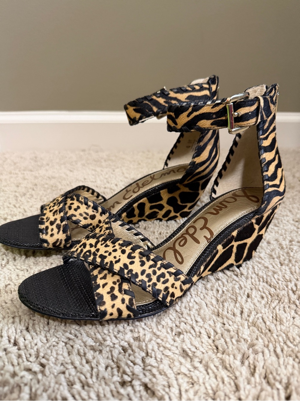 Sam Edelman Animal Print Ankle Strap Wedge Sandals - Leopard
